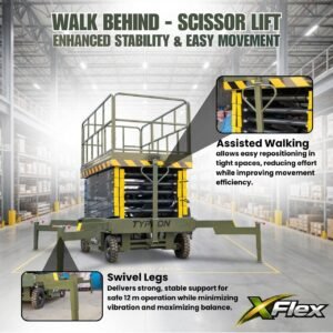 TYPHON xFlex 4065W Walk Behind Scissor Lift 2.7 Ton with Assisted Walking, Manual outriggers of 40 ft lifting Height & 110V Electric
